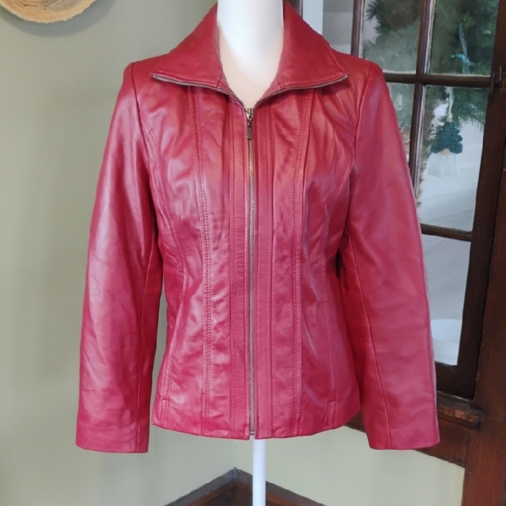 Kenneth Cole Women's Bold Red Leather Jacket
